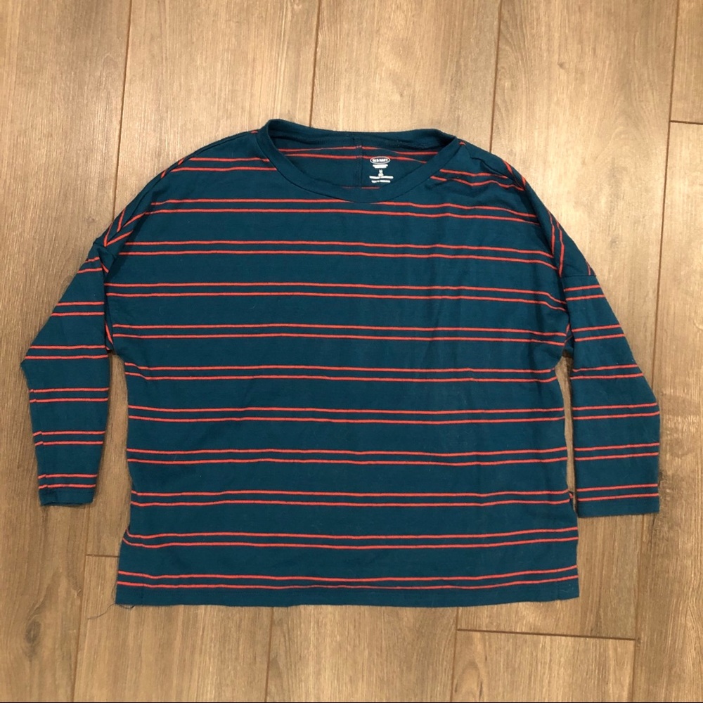 Old Navy Blue & Orange Striped Quarter Sleeve